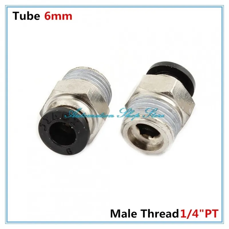5db külső menet 1/4" PT x 6 mm csőbenyomható pneumatikus levegő gyorscsatlakozó csőszerelvény csatlakozó PC6-02 Exkluzív ajánlat