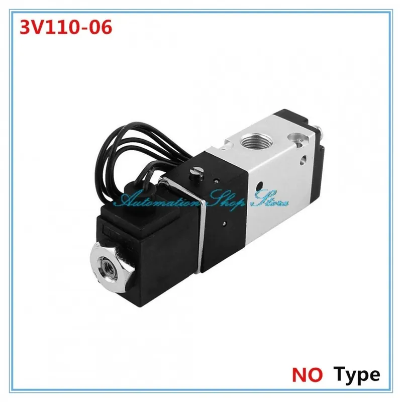 Szín: AC220 - 3V110-06 DC12V DC24V AC110V AC220V 3 Port 2 pozíció 1/8" BSP menetes pneumatikus mágnesszelep NO típus Alacsony ár
