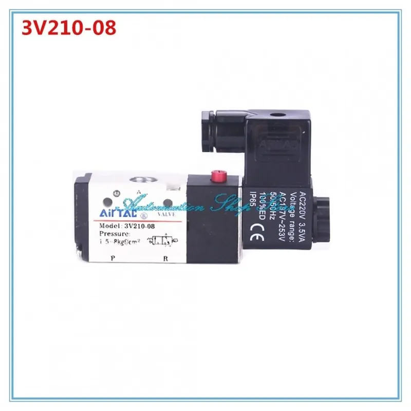 Szín: DC12 - 3 port 2 POS 1/4" BSP levegő mágnesszelep 3V210-08 LED-es lámpa csatlakozóval DC12V DC24V AC110V AC220V Azonnal elérhető