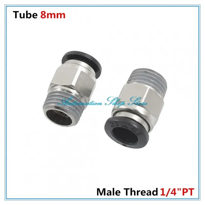 5 DB Pneumatikus külső menet 1/4" PT - 8 mm-es cső Push Air Straight Gyorscsatlakozó sárgaréz szerelvények PC8-02 Kedvezményes ár