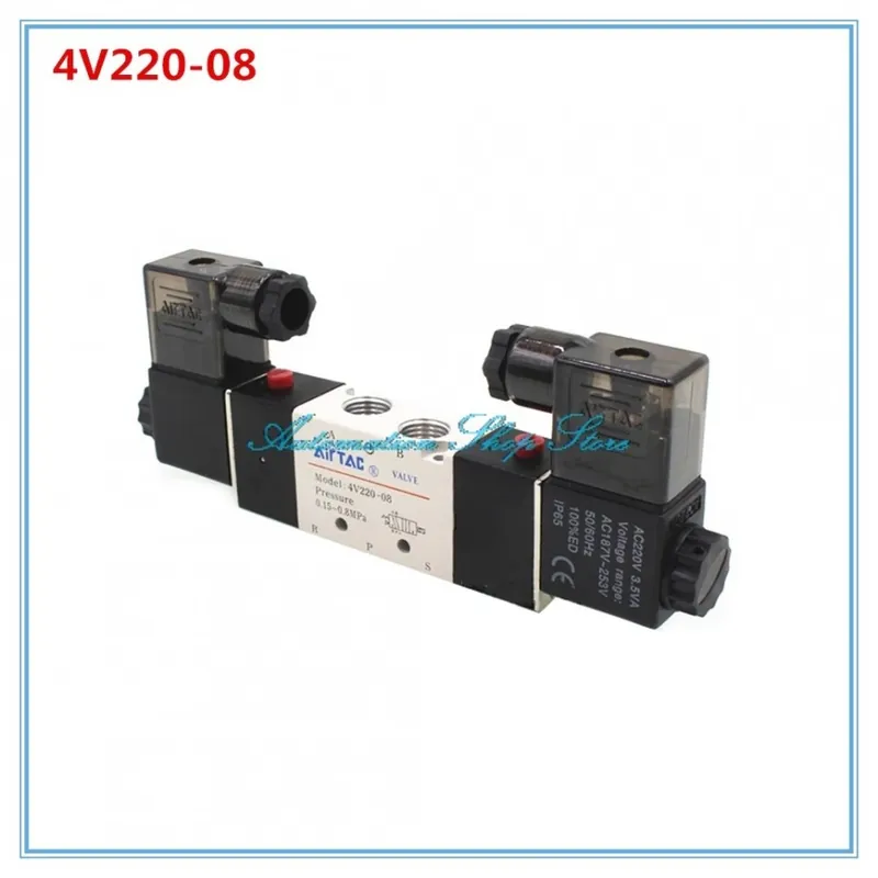 Csak ma Szín: DC12 - 4V220-08 Airtac levegő pneumatikus mágnesszelep 5 utas 2 pozíció 1/4" DC12V DC24V AC110V AC220V