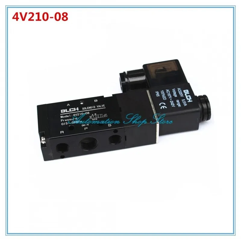 Szín: AC220V - Fekete pneumatikus mágnesszelep 5 utas 2 pozíció 4V210-08 DC12V,24V. AC110V,220V,380V. Árcsökkenés