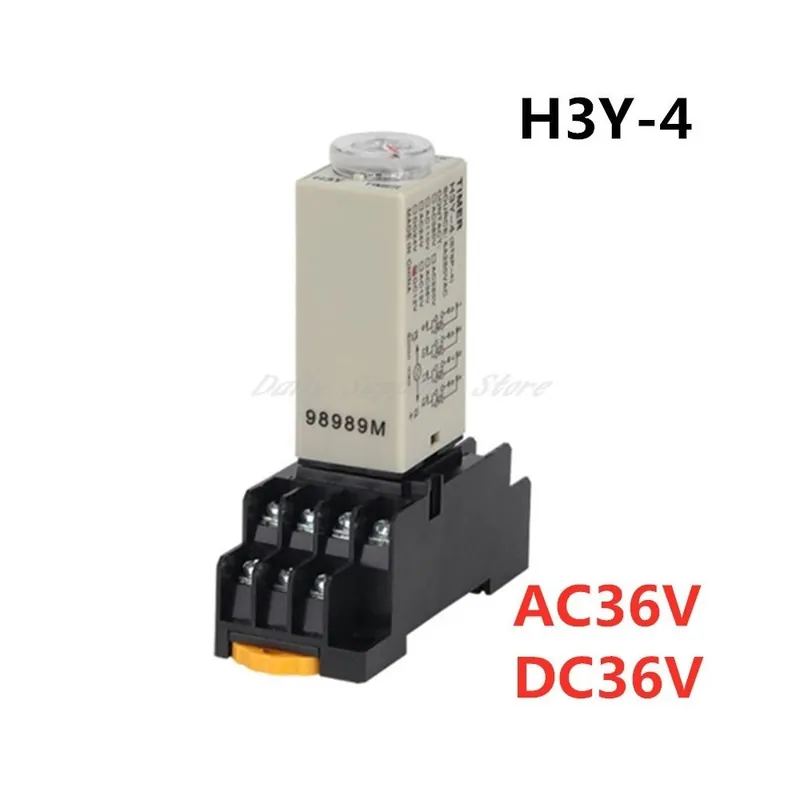 Méret: 0-3 perc - H3Y-4 Bekapcsolási késleltetésű forgatógomb 1S/5S/10S/30S/60S/3M/5M/10M/30M időzítő relé AC/DC 36V Legnépszerűbb