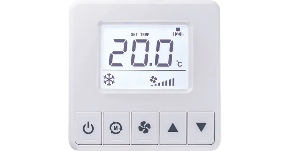 Újdonság Termosztát FanCoil-hoz 5z ki/be érintk 5gomb LCD/fix felirat 5A/ 250V 1°C- 50°C LCF Thermokon