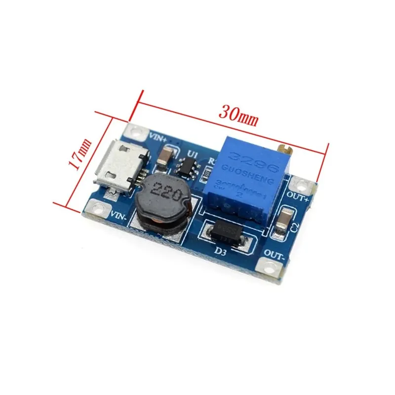 Azonnal elérhető MT3608 USB-vel - 5 DB MT3608 DC-DC Step Up Converter Booster tápegység modul Boost Step-up kártya MAX kimenet 28V 2A