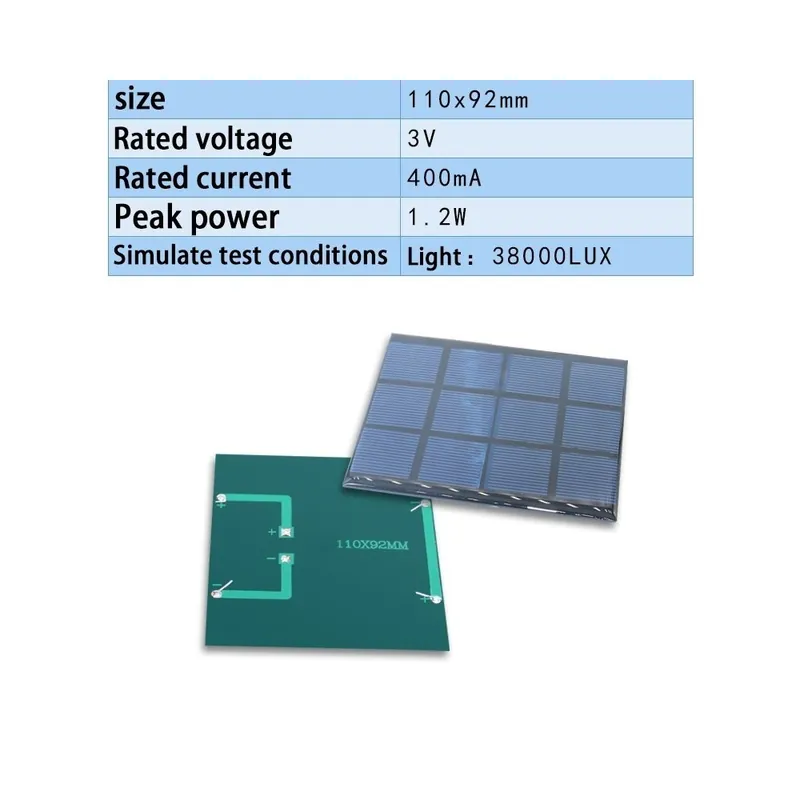 3v 1,2w 110x92mm - 2v/3v/5v/6v/7v/10v napelemes szabványos epoxi polikristályos szilícium DIY akkumulátortöltő modul mini Nézd meg most