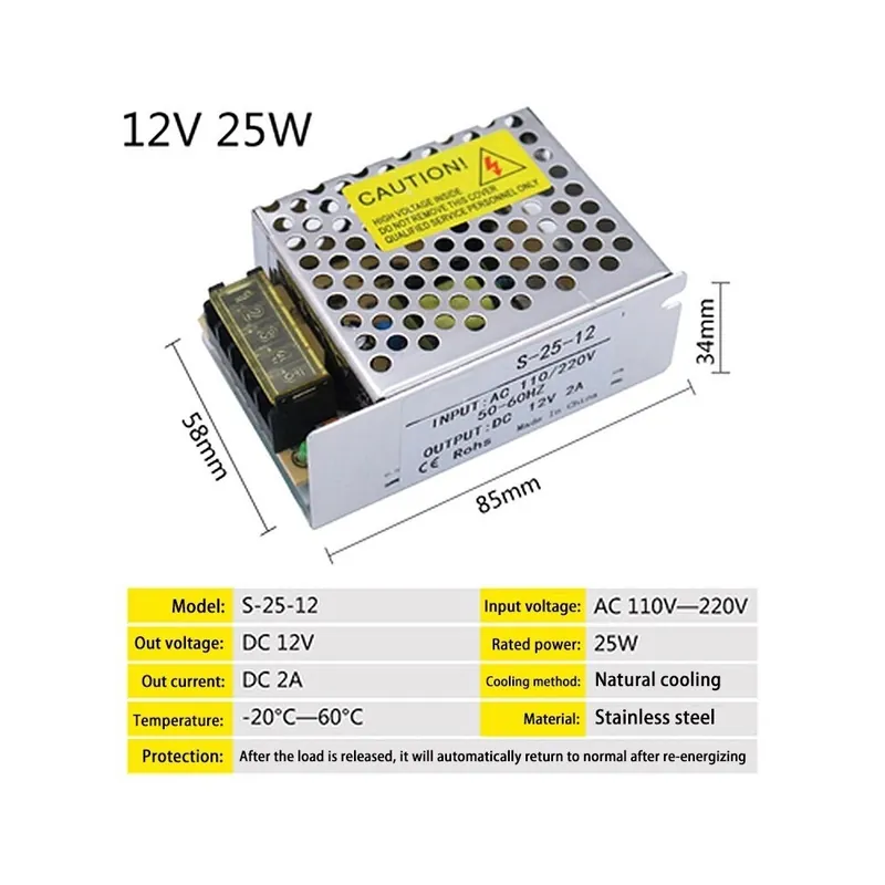 Legnépszerűbb 12V 25W - Kapcsoló tápegység fénytranszformátor AC 110V 220V DC 5V 12V 24V 48V Tápforrás adapter Led szalagos CCTV-hez