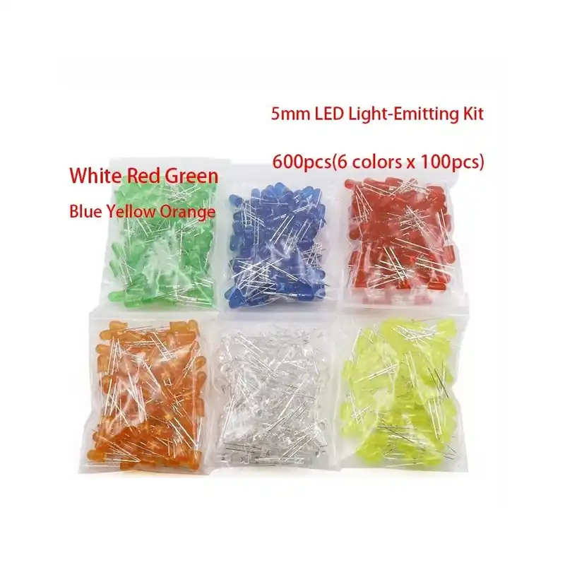600db (6 szín x 100db) Fehér Piros Zöld Kék Sárga Narancs 5mm LED Diffúz fénykibocsátó dióda 3V Lámpa Vegyes készlet Gyors szállítás