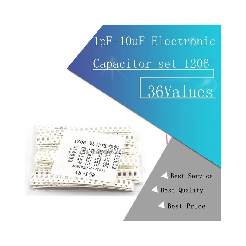 36Értékek 1pF-10uF Elektronikus kondenzátorkészlet 1206 SMD kerámia kondenzátor választék 22PF 47PF 22NF 100NF 2.2UF Expressz szállítás