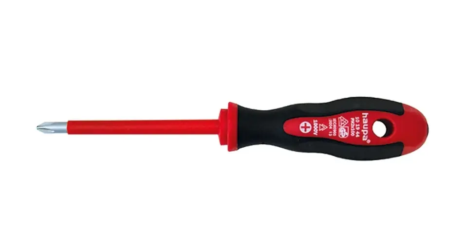 Kiárusítás Csavarhúzó mágneses piros-fekete Philips PH 2 egyenes 100mm szigetelt 1000V VDE Haupa