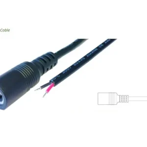 DC aljzat 5.5/2.1, 2x0.5mm2 fekete kábel, 1.5m, forrasztható, kettős szig. Azonnal elérhető