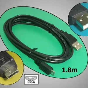 USB2.0-A dugó - USB-B mikro dugó, kábel 1.8m, fekete Gyors szállítás