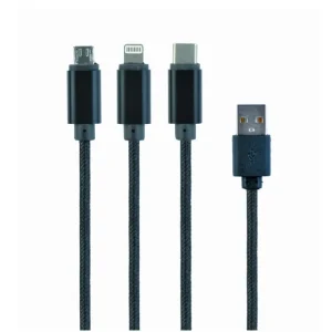 Akció 3 az 1-ben USB2.0-A dugó - USB-C, micro-USB, iPhone dugók, kábel 1m, fekete
