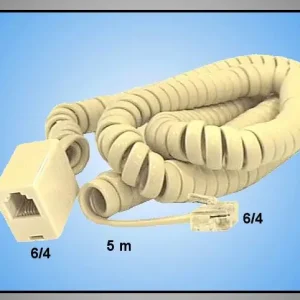 Telefon kábel 5m spirál 6/4 dugó->6/4 aljzat Kihagyhatatlan ajánlat