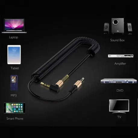 Szuper ajánlat 1x 3,5 mm-es férfi-férfi audio kábel Rugalmas rugós könyök 1M Aux Line számítógépes laptop TV DVD