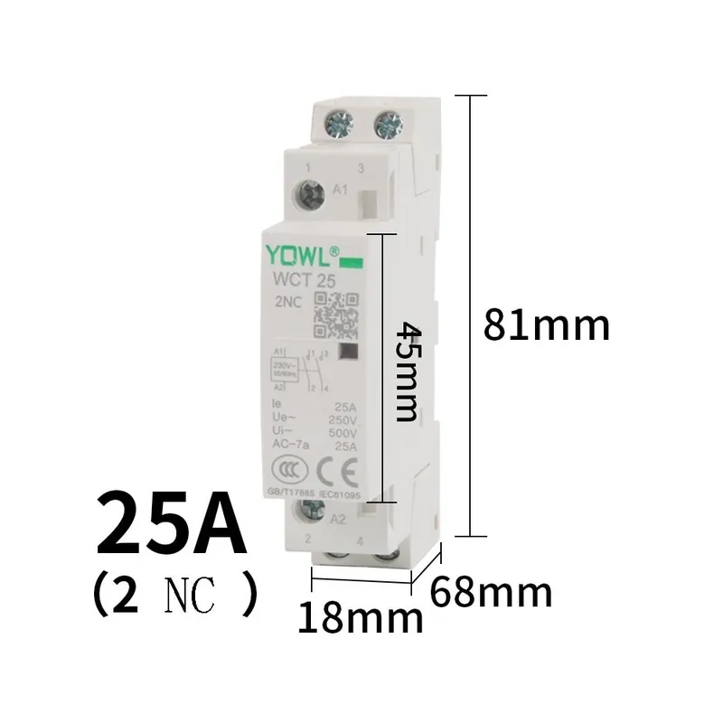 2NC 25A AC24V-Háztartási AC kontaktor CT 1 pólus 20A 25A 2NO 2NC 1NO 1NC 240v Wct Kontaktor hotel AC24V 110V Akció