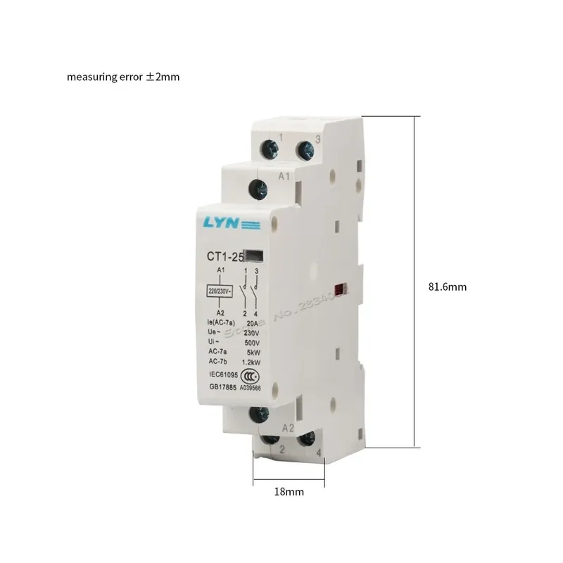 Alacsony ár 1NO1NC AC110V-2P AC kontaktor 20A háztartási 35mm din sín CT1-25 110V 24V 220V 230V 2NO 2NC 1NO1NC 50-60Hz