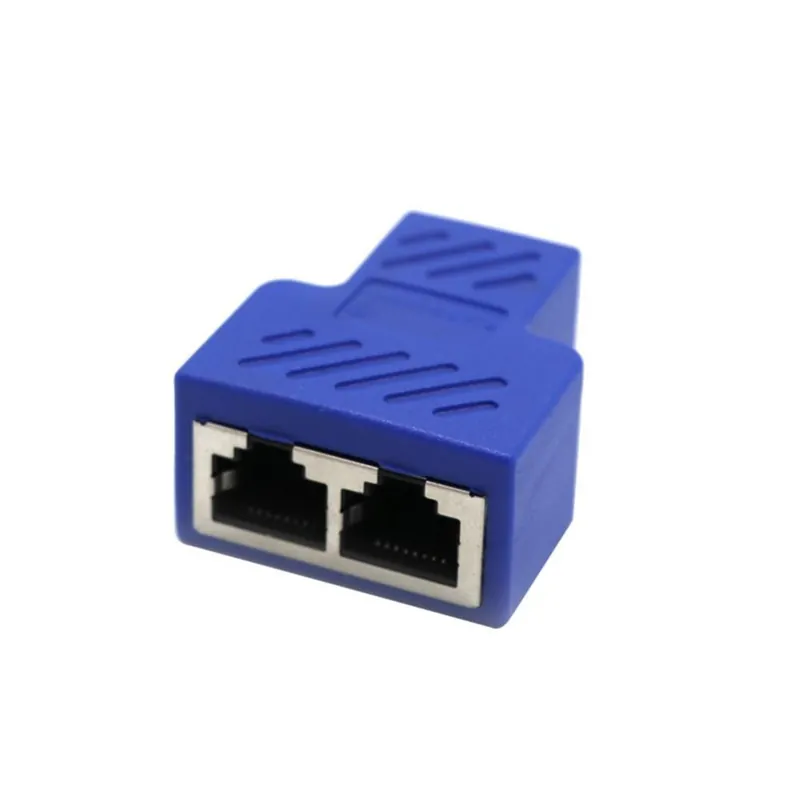 Expressz szállítás Kék-Univerzális kettős aljzatú port 1–2 Kettős csatlakozó CAT5-6-7 RJ45 elosztó LAN hálózati internetadapter TV-kapcsoló