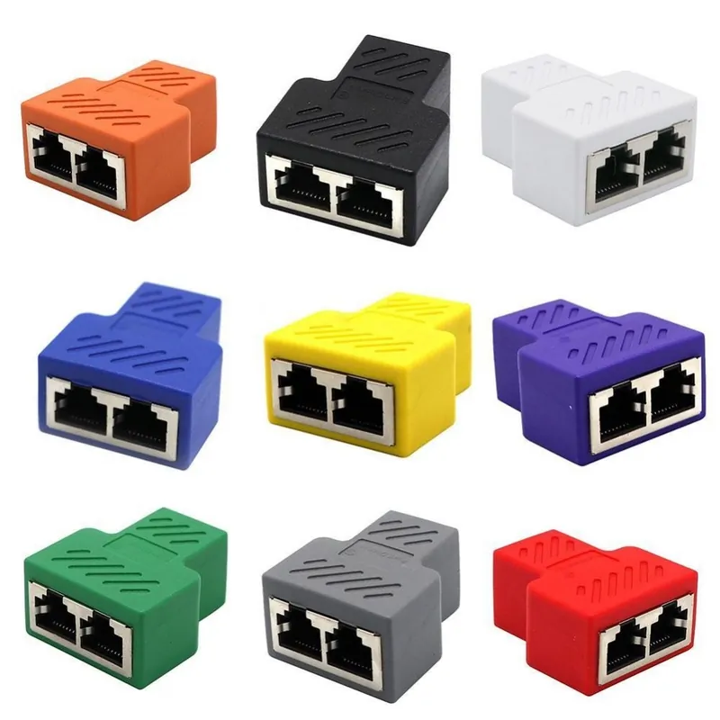 Fehér-Univerzális 1-2 dupla csatlakozó CAT5-6-7 RJ45 elosztó LAN hálózati internet adapter TV kapcsoló routerhez Legnépszerűbb