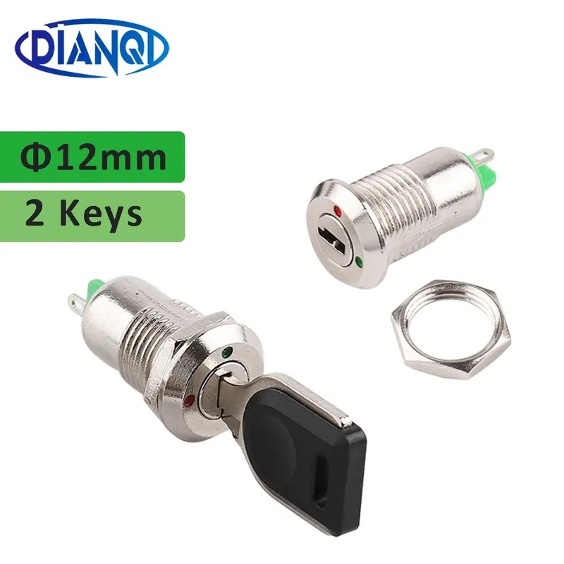 12mm Cink ötvözet Elektronikus Kulcskapcsoló 2 Kulccsal 1db On Off Telefonzár biztonsági bekapcsológomb Cső alakú Szezonális akció
