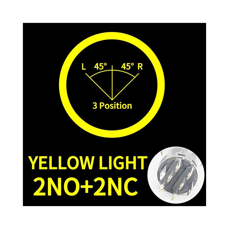 Népszerű 16mm-Önzáró-220V-2NO2NC(Sárga)-Fém forgó Nyomógomb kapcsoló 2/3 Pozíciós visszatartó típus LED NO/NC On-Off