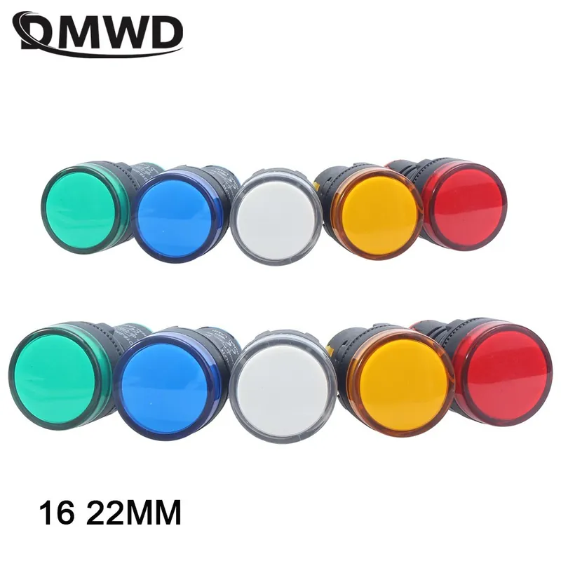 22mm-220V Piros-1db Panel rögzítés LED Erős jelzőkészülék Vezérlőjel világítás lámpa AD16-16 AD16-22 Zöld Kék Sárga Fehér Piros Azonnali szállítás