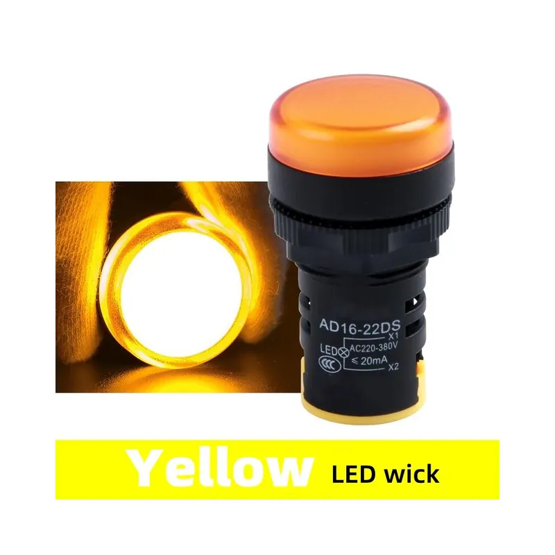 Legnépszerűbb AC DC12V-48V-Sárga-LED kanóc-12V 24V 220V 380V 22mm 1db Panelre szerelt LED Erős jelzőkészülék Őrláng AC / DC Univerzális