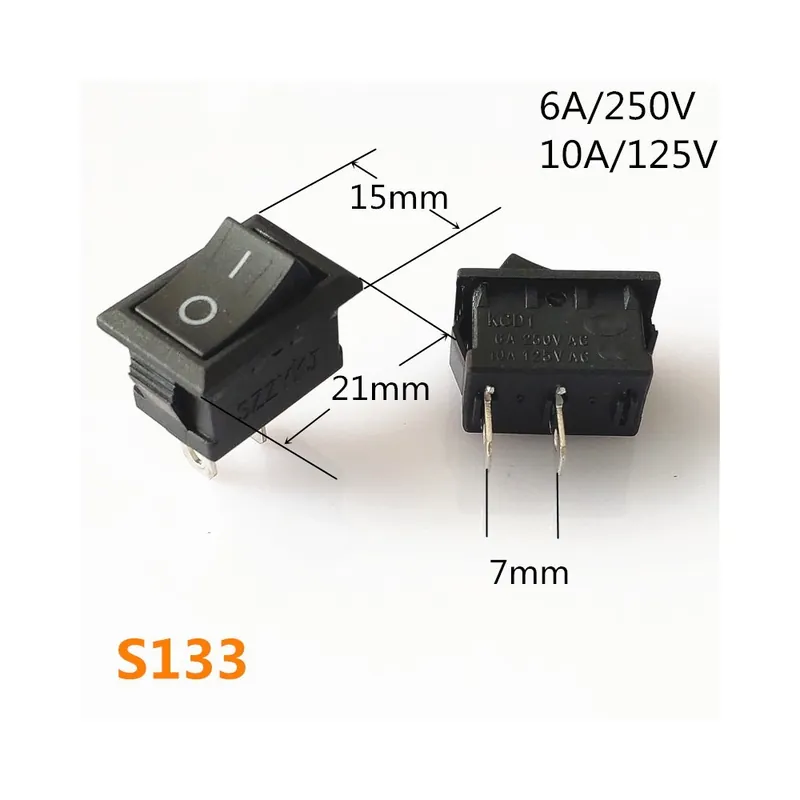 5db-S133-SPST KCD1 2 Tűs 3 Tűs ON-OFF kapcsolós Billenőkapcsoló DC AC 6A/250V Autó Műszerfal műanyag kapcsoló Biztonságos fizetés