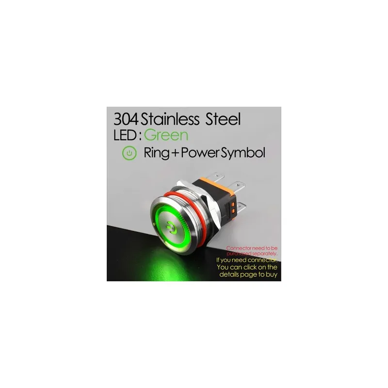 Azonnali-9-24V-G LED Táp (304)-LANBOO 22mm 15A Nagy áramerősségű teherbírású 2NO Vízálló IP67 Nyomógomb kapcsoló LED-del Prémium
