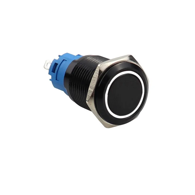 Azonnali Ön-Újraindító-12mm-100-240V(220V)-Fehér Kör-Fekete Nyomógomb kapcsoló Vízálló LED Fém Azonnali kapcsoló erős jellel Akció