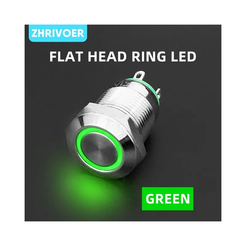 Bestseller Azonnali-220V-Zöld-Lapos-Karika-12mm Nyomógomb kapcsoló LED Autó motor PC hálózati kapcsoló Gyűrű szimbólum
