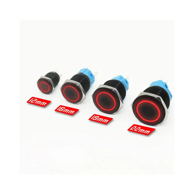Bestseller Azonnali Újraindító-12mm-220V-Piros Gyűrű-Nyomógomb kapcsoló Fekete Azonnali Reteszelt Rögzített On-Off hálózati kapcsoló LED