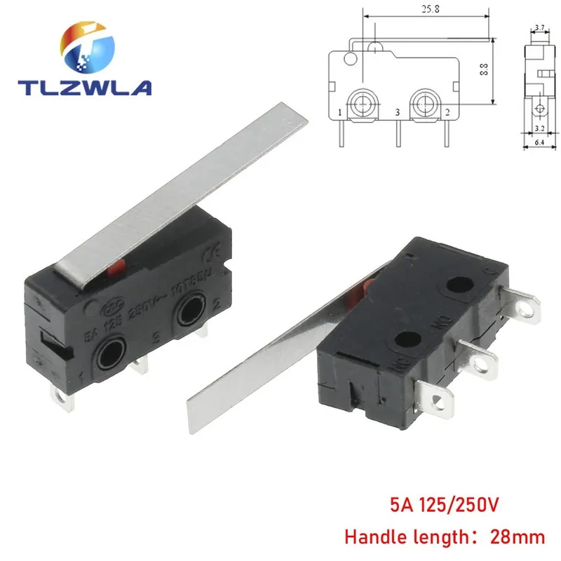 Különleges ajánlat 10db-28mm-es Kar-Mikrokapcsoló réz kapcsoló 5A 125/250V Mini Végálláskapcsoló No Nc 2/3 Tűs Görgős Gyorsgomb