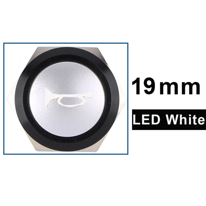 12-24V(12V 24V)-19mm LED Fehér-16mm 12V LED Azonnali Újraindító Duda nyomógomb 19mm Fém kapcsoló Autó Hangszóró Piros Bestseller