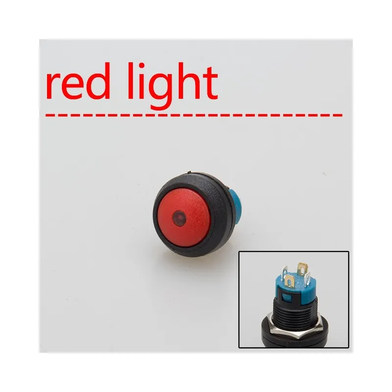 Alacsony ár Azonnali Ön-Újraindító-6-12V(12V) Világítás-Piros fényű-12mm műanyag Nyomógomb kapcsoló Led Világítás/Lámpa nélkül