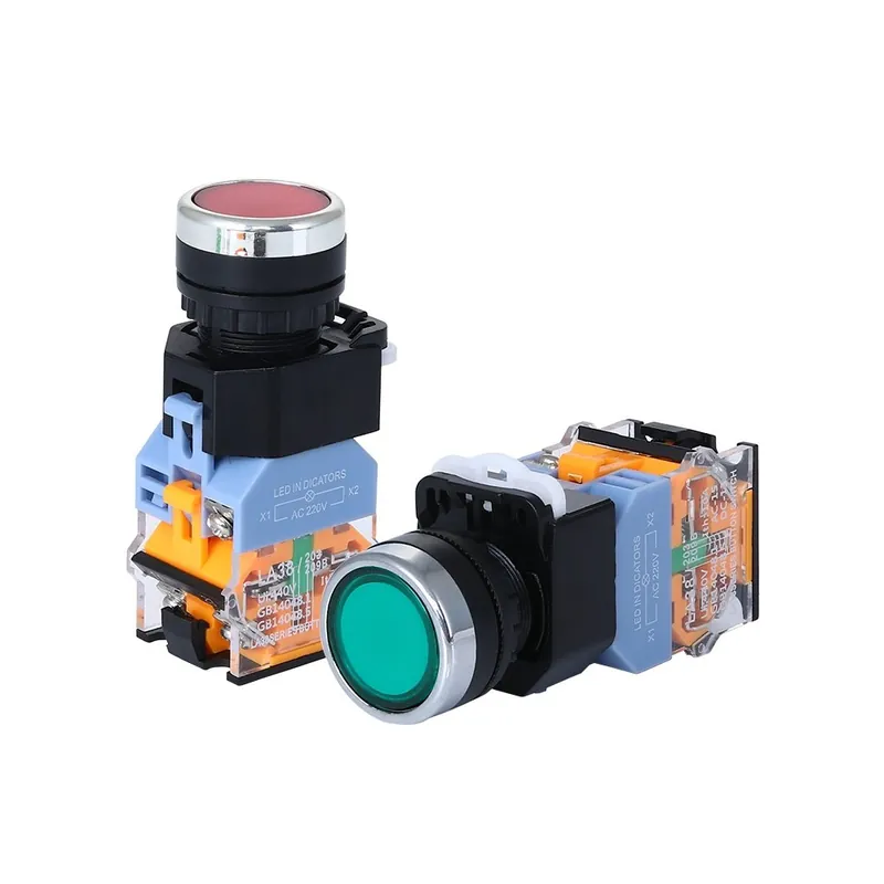 Önzáró-220V-Piros-22mm 7/8" Nyomógomb kapcsoló lámpával 220V 24V Újraindító önzáró gomb kapcsoló 1NO1NC Újdonság