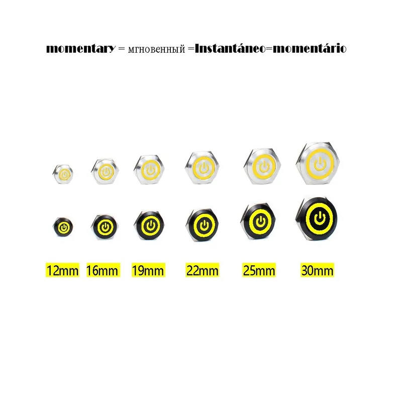 Fekete borítás-12mm Lapos fejű-12-24V LED-Sárga Táp-Kapcsoló LED Azonnali Nem Rögzített Vízálló Műszerfal gomb Kihagyhatatlan ajánlat