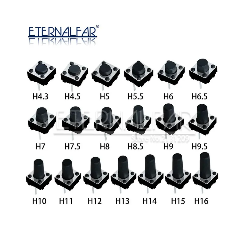 Kedvezmény 6X6mm DIP4 széria-20db-Magasság 16MM-érintős Nyomógomb kapcsoló 12V réz 4 Tűs DIP SMD Mikrokapcsoló TV játékokhoz