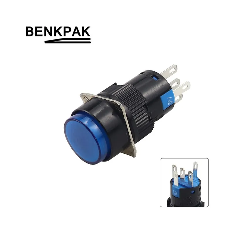 Rendeld meg most Azonnali-24V-Kék-5V 12V 24V 220V Azonnali LED-es Karbantartott önzáró Nyomógomb kapcsoló 16MM Reteszelt Gomb