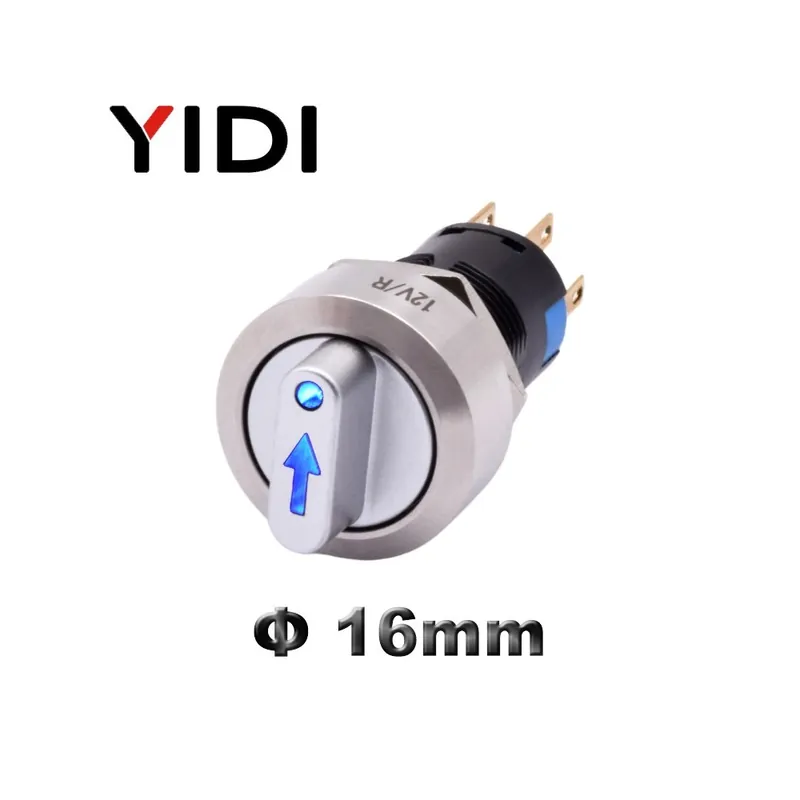 2 pozíciós 2NO2NC-12V-24V LED-Kék LED Kapcsoló-16mm ON-OFF 12V Led Rozsdamentes acél kapcsoló Reteszelt SPDT Kedvezmény