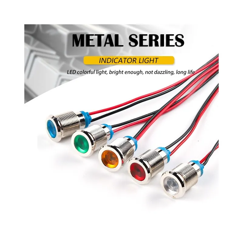 8mm-3V-6V-Sárga-Fém LED Vízálló jelzőkészülék világítás Vezérlővezeték kapcsoló vezetékkel Csak ma
