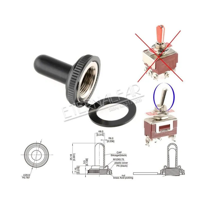 Kedvezmény Bakelit-12MM-Vízálló kupak-Ezüst érintkező E-TEN(C)1321 DPDT 15A 250V AC ON-ON kapcsolós 6 Tűs Újraindító Váltó kapcsoló