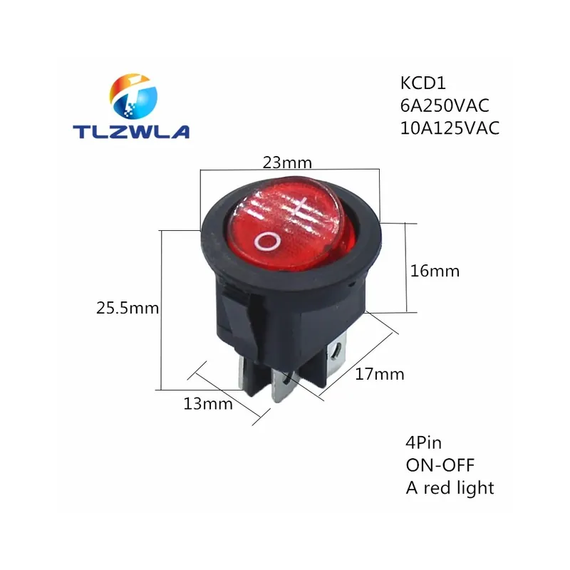4 Tűs Piroslight ON-OFF-1db ON-OFF kapcsolós Kerek Billenőkapcsoló LED Autó Műszerfal Kisteherautó 2-3-4 Tűs kapcsoló 20MM Olcsó