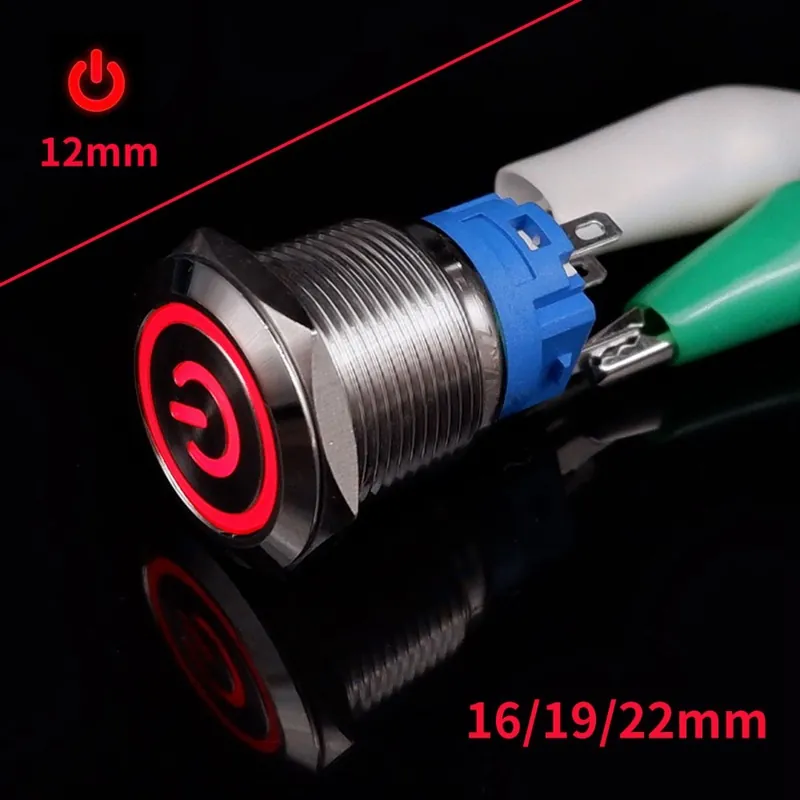Korlátozott ajánlat Azonnali Ön-Újraindító-12mm Lapos fejű-9V-24V(12V)-Tápfeszültség port Piros-On-Off PC Erős Fém Nyomógomb Autó Gyújtás kapcsoló