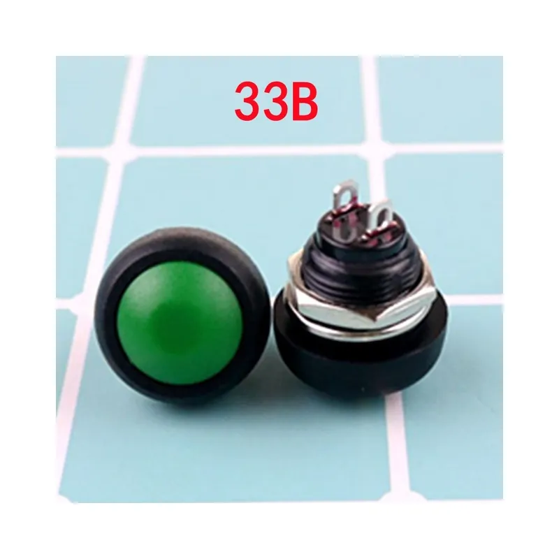 6db-Zöld 33B-Mini Nyomógomb kapcsoló PBS-33A Önzáró/33B Ön-Újraindító 2 Tűs 12mm 3A 250VAC/1A 125VAC Elektromos felszerelés Ajánlat