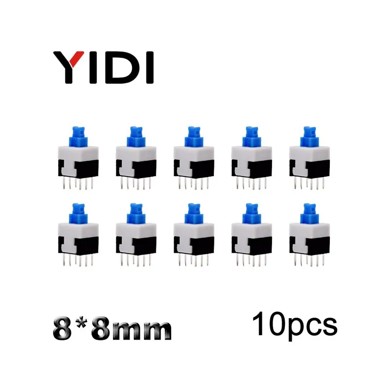 Piros kupak-Kioldó-8,0x8,0mm-10db PCB érintős Mini Reteszelt Nyomógomb On-Off Önzárós Kioldó kapcsoló DIP 6 Tűs kupak Különleges ajánlat