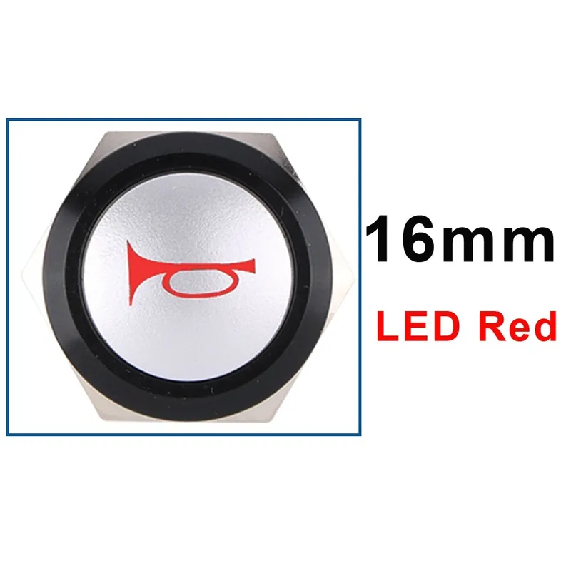 12-24V(12V 24V)-16mm LED Piros-16mm 12V LED Azonnali Újraindító Duda nyomógomb 19mm Fém kapcsoló Autó Hangszóró Piros Biztonságos vásárlás