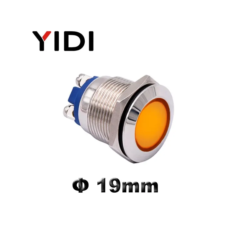 Korlátozott ajánlat 110-220V-Sárga-19mm Vízálló Fém LED Vezérlővezeték kapcsoló jelzőkészülék Figyelmeztető Őrláng Króm csavarral