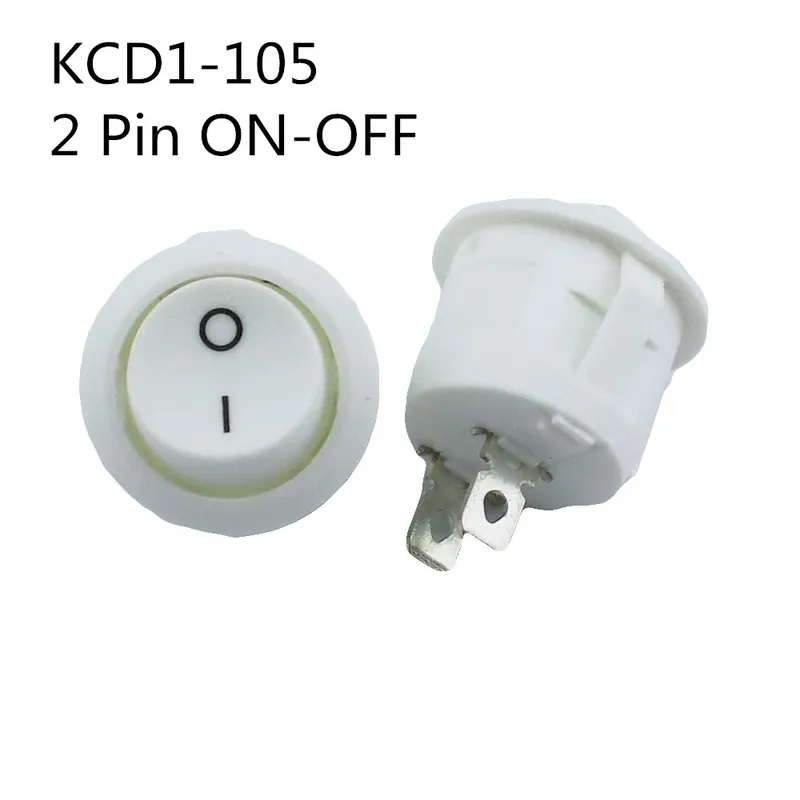 5db-Fehér 2 Tűs ON-OFF-KCD1 Billenőkapcsoló Fekete Mini Kerek 2 Tűs 3 Tűs ON-OFF Kapcsolós Billenőkapcsoló KCD1-105 Szezonális akció