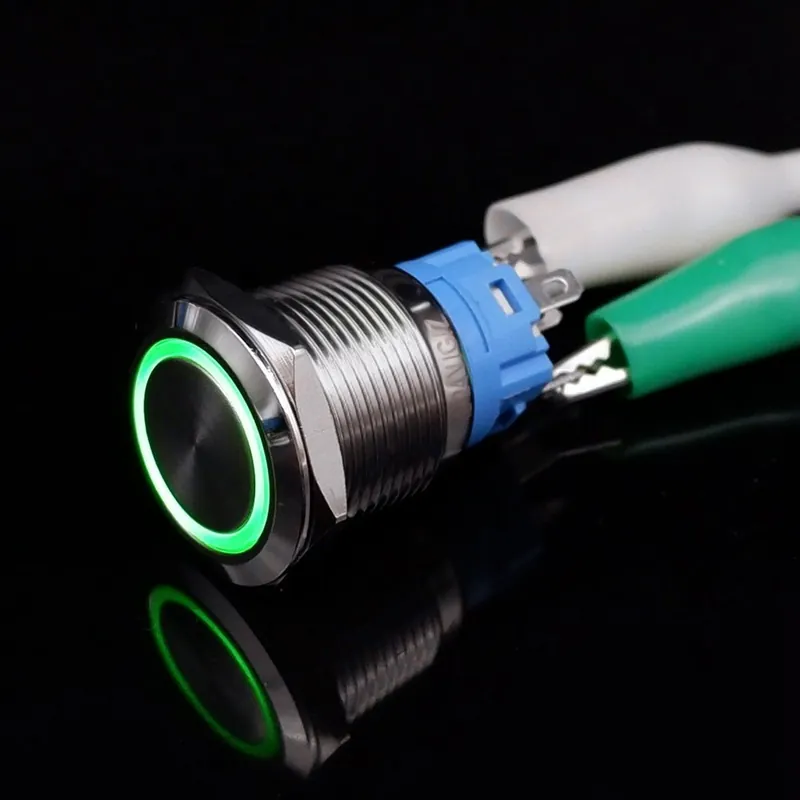 Akciós ár Azonnali Ön-Újraindító-12mm Lapos fejű-9V-24V(12V)-Kör alakú Zöld-On-Off PC Erős Fém Nyomógomb Autó Gyújtás kapcsoló